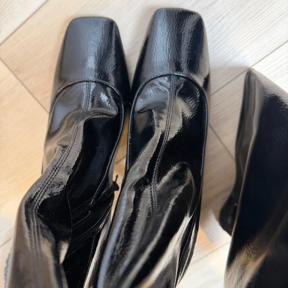 INC Over The Knee Boots 8.5 Black Patent Stiletto Heel‎ Square Toe Thigh High
